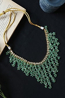 Gold Plated Mint Kundan Polki & Fluorite Stone Necklace