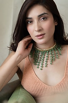 Gold Plated Mint Kundan Polki & Fluorite Stone Necklace