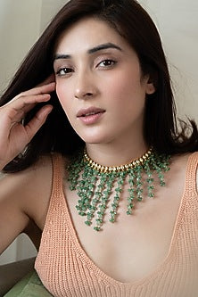 Gold Plated Mint Kundan Polki & Fluorite Stone Necklace