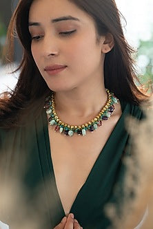 Gold Plated Multi-Colored Onyx & Natural Stone Necklace