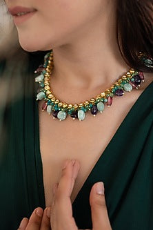 Gold Plated Multi-Colored Onyx & Natural Stone Necklace