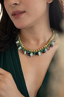 Gold Plated Multi-Colored Onyx & Natural Stone Necklace