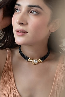 Gold Plated Blue Onyx & Cubic Zirconia Necklace