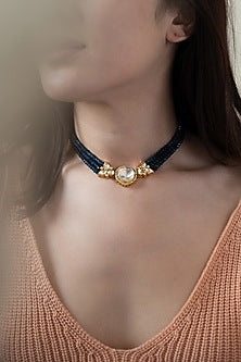 Gold Plated Blue Onyx & Cubic Zirconia Necklace