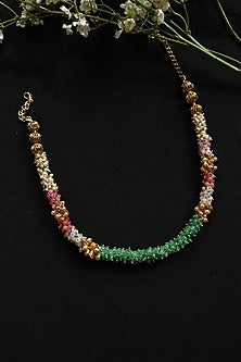 Gold Plated Multi-Colored Onyx & Pearl Necklace