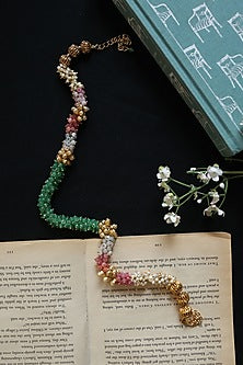Gold Plated Multi-Colored Onyx & Pearl Necklace