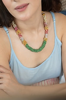 Gold Plated Multi-Colored Onyx & Pearl Necklace