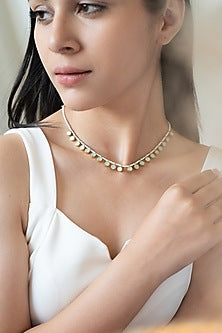 Gold Plated Kundan Polki & Mint Pearl Necklace
