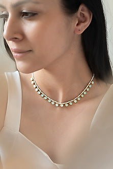 Gold Plated Kundan Polki & Mint Pearl Necklace