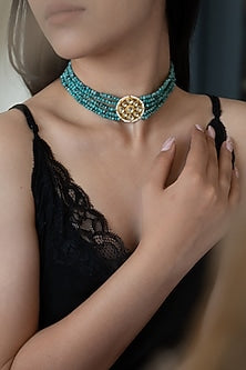 Gold Plated Kundan Polki & Turquoise Onyx Necklace