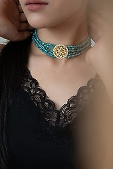 Gold Plated Kundan Polki & Turquoise Onyx Necklace