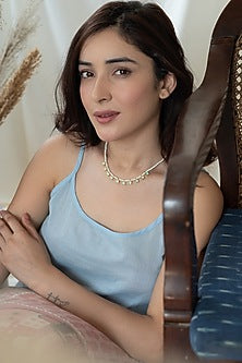 Gold Plated Mint Kundan Polki & Pearl Necklace