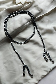 Black Rhodium Finish Grey Natural Stone & Pearl Necklace