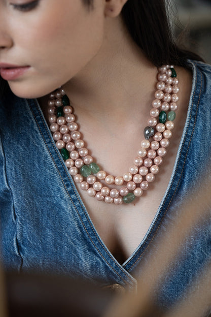 Gold Plated Pink & Grey Pearl Necklace