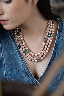 Gold Plated Pink & Grey Pearl Necklace