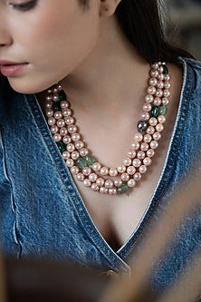 Gold Plated Pink & Grey Pearl Necklace