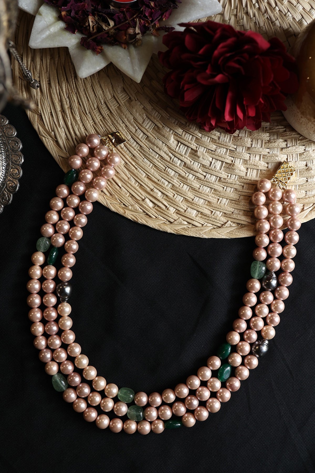 Gold Plated Pink & Grey Pearl Necklace