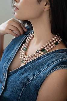 Gold Plated Pink & Grey Pearl Necklace