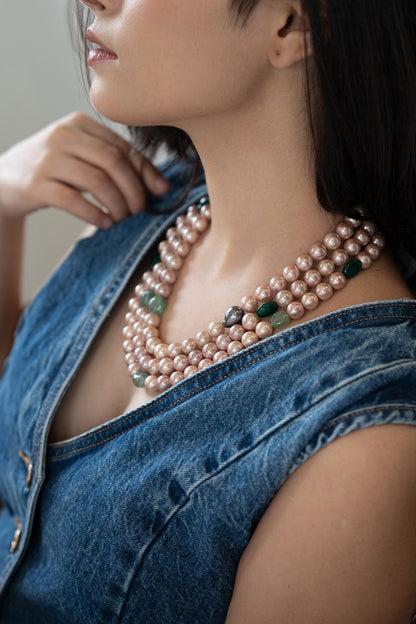 Gold Plated Pink & Grey Pearl Necklace