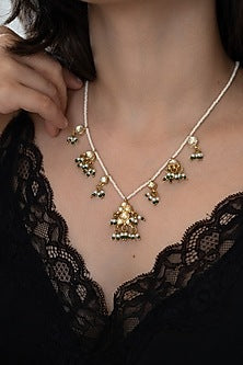 Gold Plated Kundan Polki & Green Hydro Stone Necklace