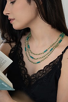 Gold Plated Mint Pearl & Onyx Layered Necklace Set