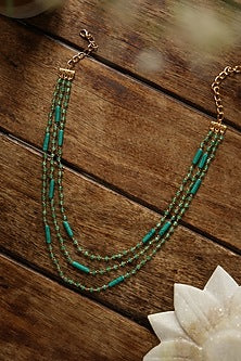 Gold Plated Mint Pearl & Onyx Layered Necklace Set