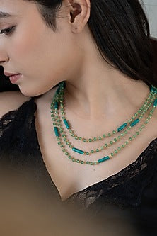 Gold Plated Mint Pearl & Onyx Layered Necklace Set