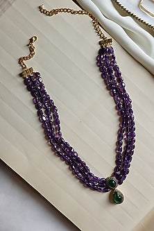 Gold Plated Amethyst Stone & Cubic Zirconia Layered Necklace Set