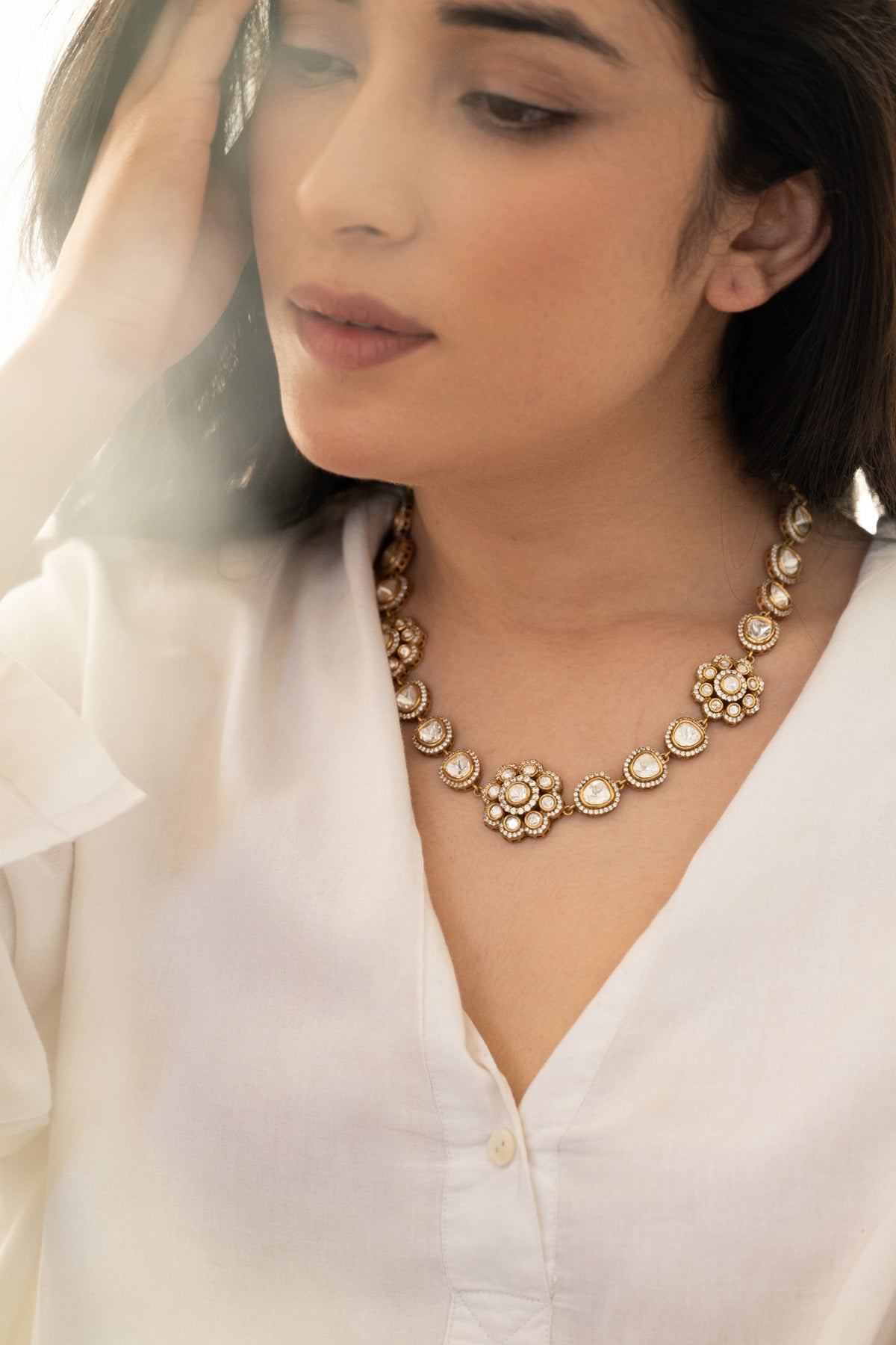 Gold Plated Kundan Polki & Cubic Zirconia Necklace