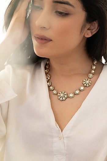 Gold Plated Kundan Polki & Cubic Zirconia Necklace