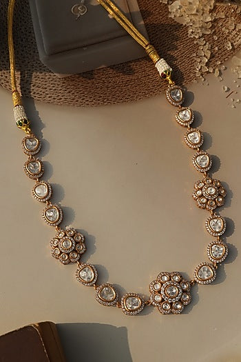 Gold Plated Kundan Polki & Cubic Zirconia Necklace