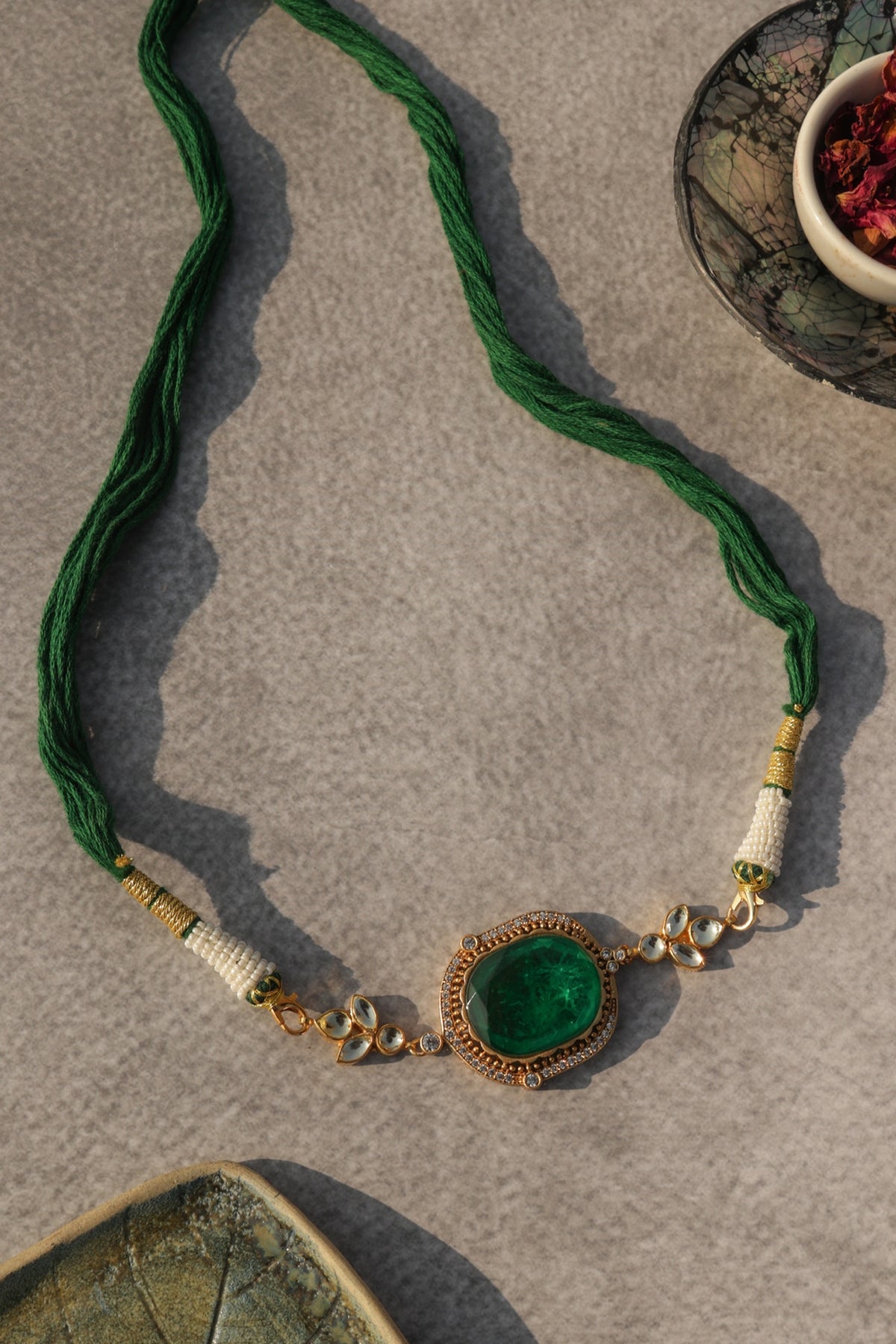 Gold Plated Kundan Polki & Emerald Doublet Stone Choker Necklace
