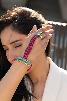 Gold Plated Mint Stone & Pink Hydro Stone Hathphool