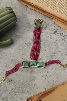 Gold Plated Mint Stone & Pink Hydro Stone Hathphool