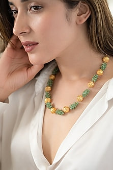 Gold Plated Mint Onyx & Embossed Ball Necklace