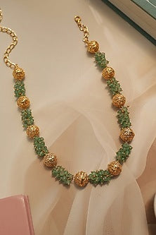 Gold Plated Mint Onyx & Embossed Ball Necklace