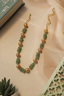 Gold Plated Mint Onyx & Embossed Ball Necklace