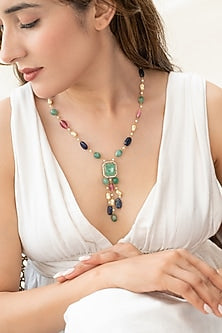 Gold Plated Stone & Pearl Necklace