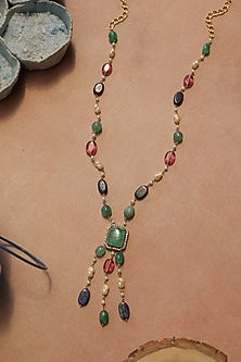 Gold Plated Stone & Pearl Necklace