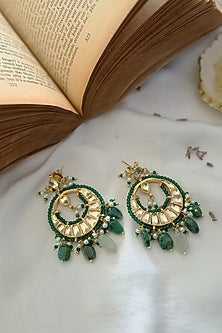Gold Plated Chandbali Earrings With Kundan Polki