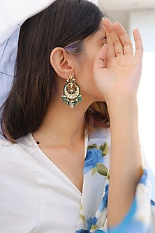 Gold Plated Chandbali Earrings With Kundan Polki