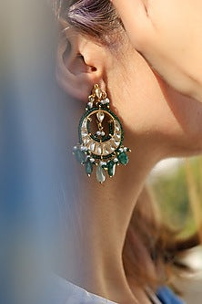 Gold Plated Chandbali Earrings With Kundan Polki