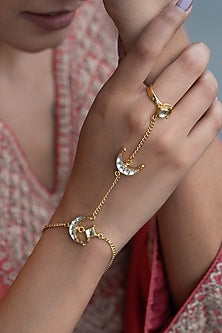 Gold Finish Kundan Polki Haathphool