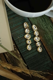 Gold Finish Kundan Polki Dangler Earrings