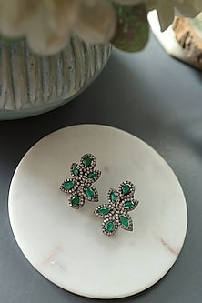 Black Rhodium Plated Emerald Green Cubic Zirconia Stud Earrings