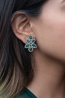 Black Rhodium Plated Emerald Green Cubic Zirconia Stud Earrings