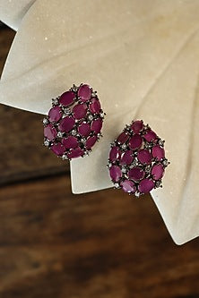 Black Rhodium Plated Pink Stone & Cubic Zirconia Stud Earrings