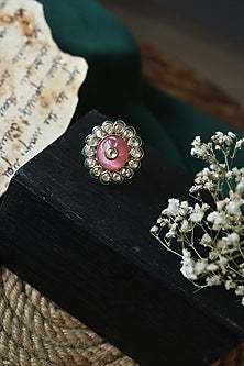 Gold Plated Kundan Polki & Natural Stone Ring