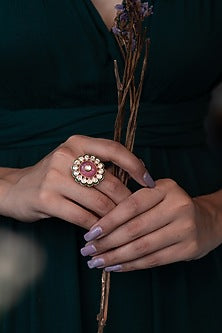 Gold Plated Kundan Polki & Natural Stone Ring