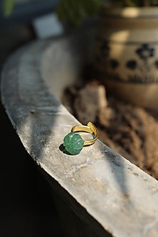 Gold Finish Mint Natural Stone Ring